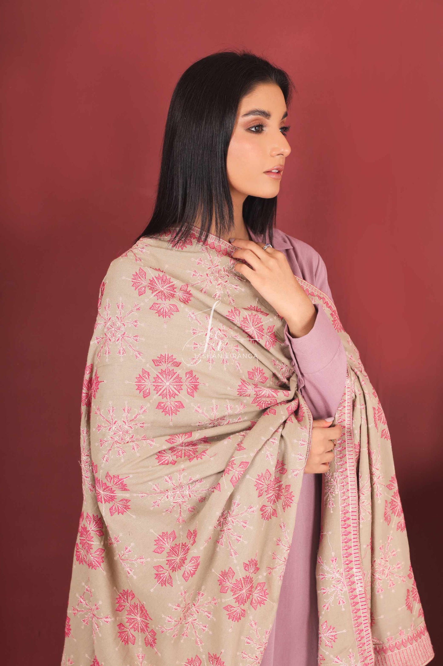 Full Embroidered Karandi Shawl Beige