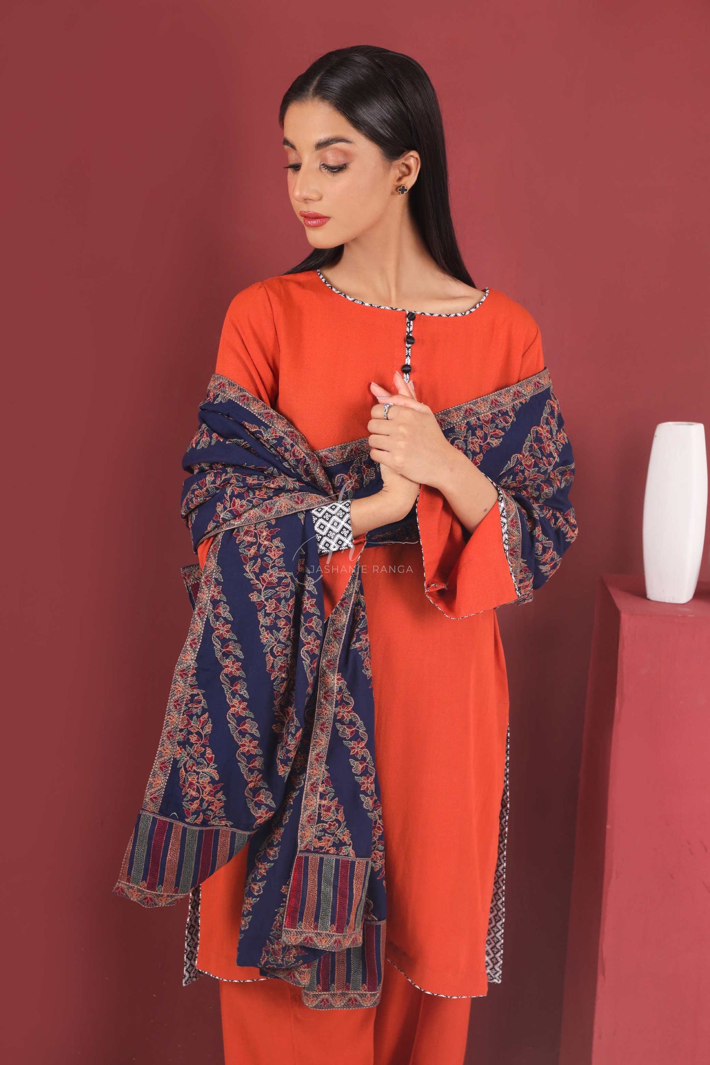 Full Embroidered Karandi Shawl Blue