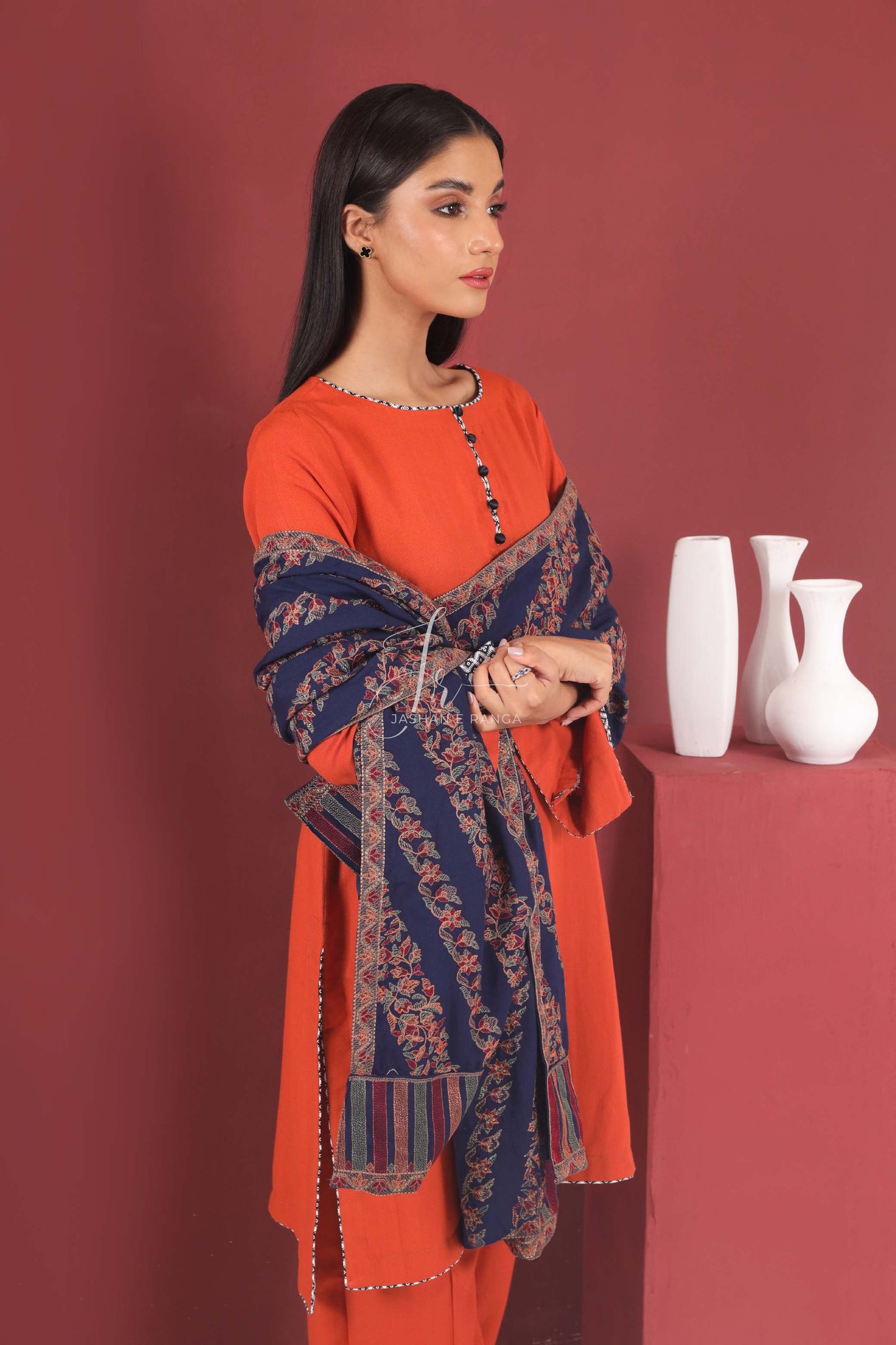 Full Embroidered Karandi Shawl Blue