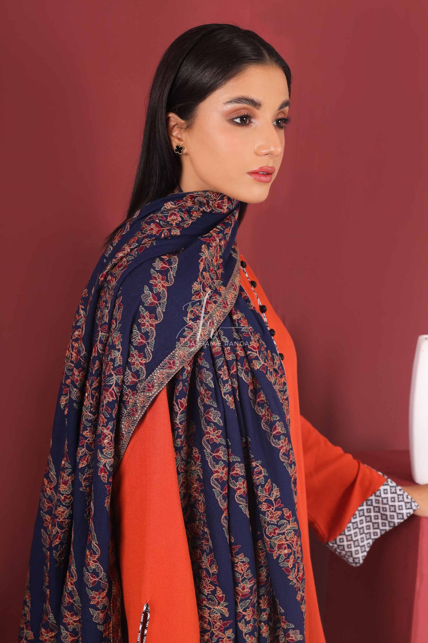 Full Embroidered Karandi Shawl Blue