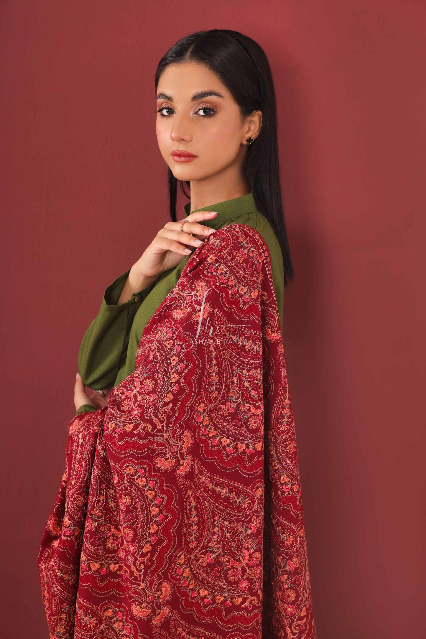 Maroon Full Embroidered Floral Karandi Shawl