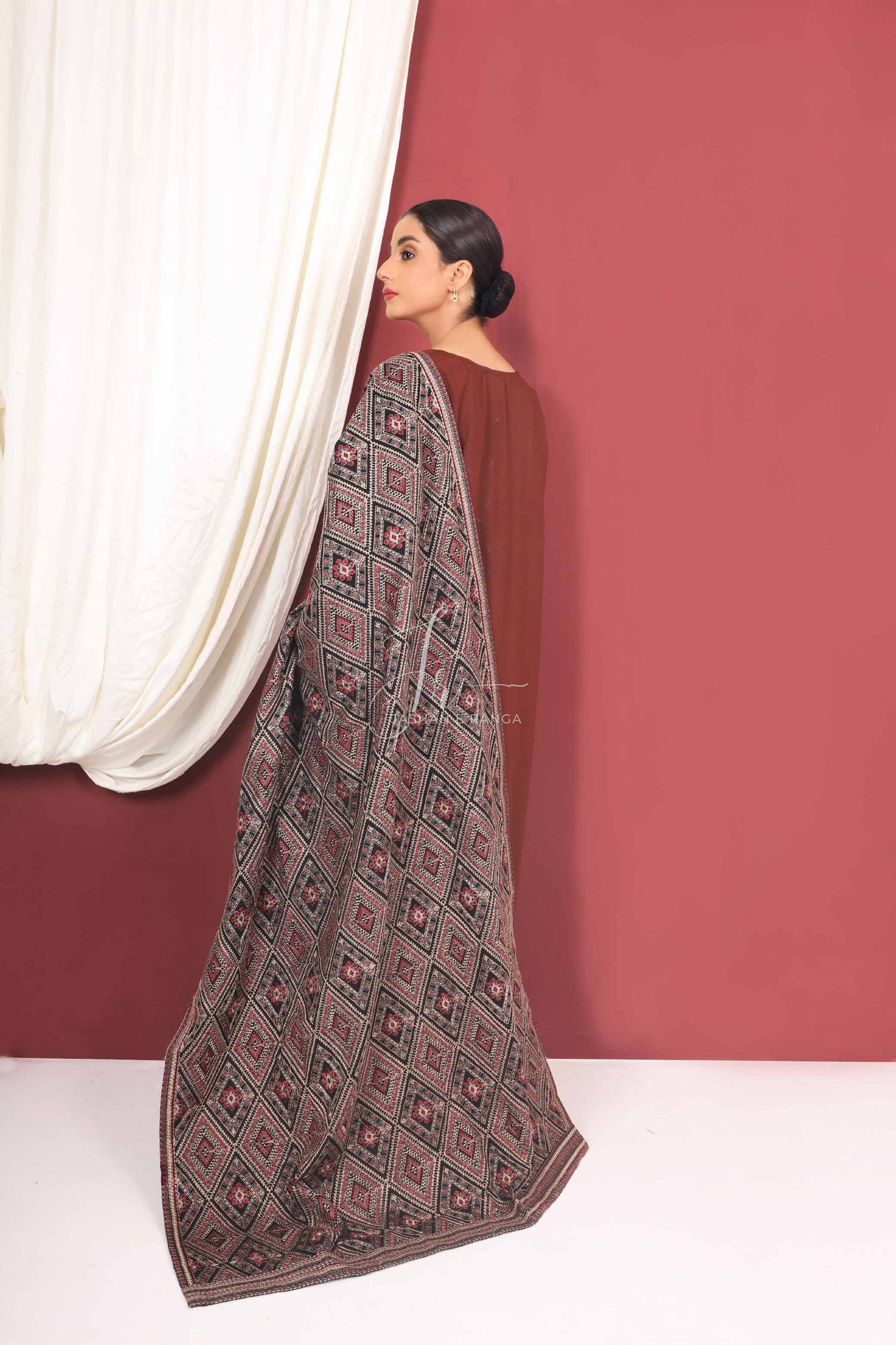 Black Full Border Embroidered Shawl