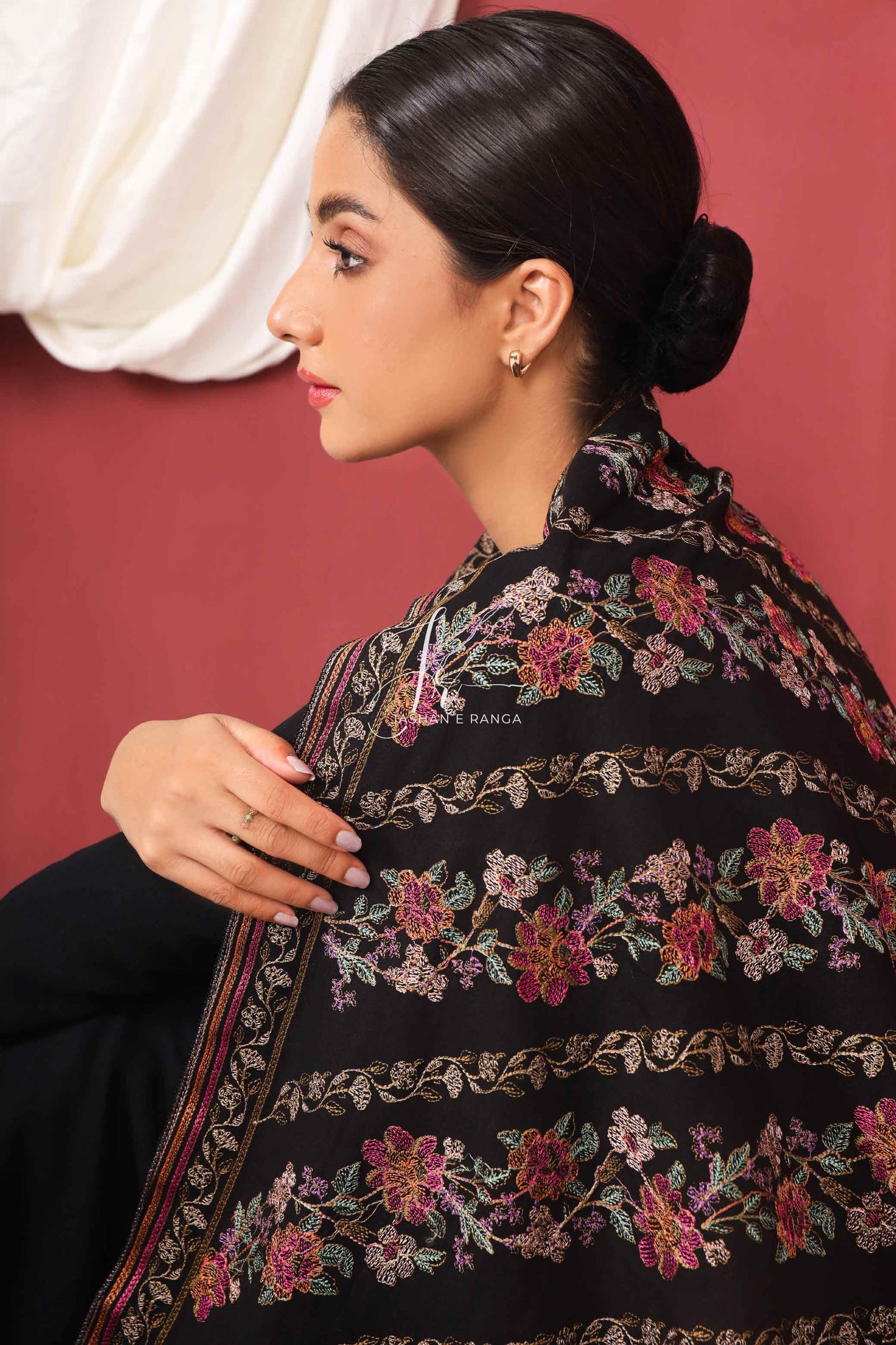 Floral Full Embroidered Karandi Shawl Black