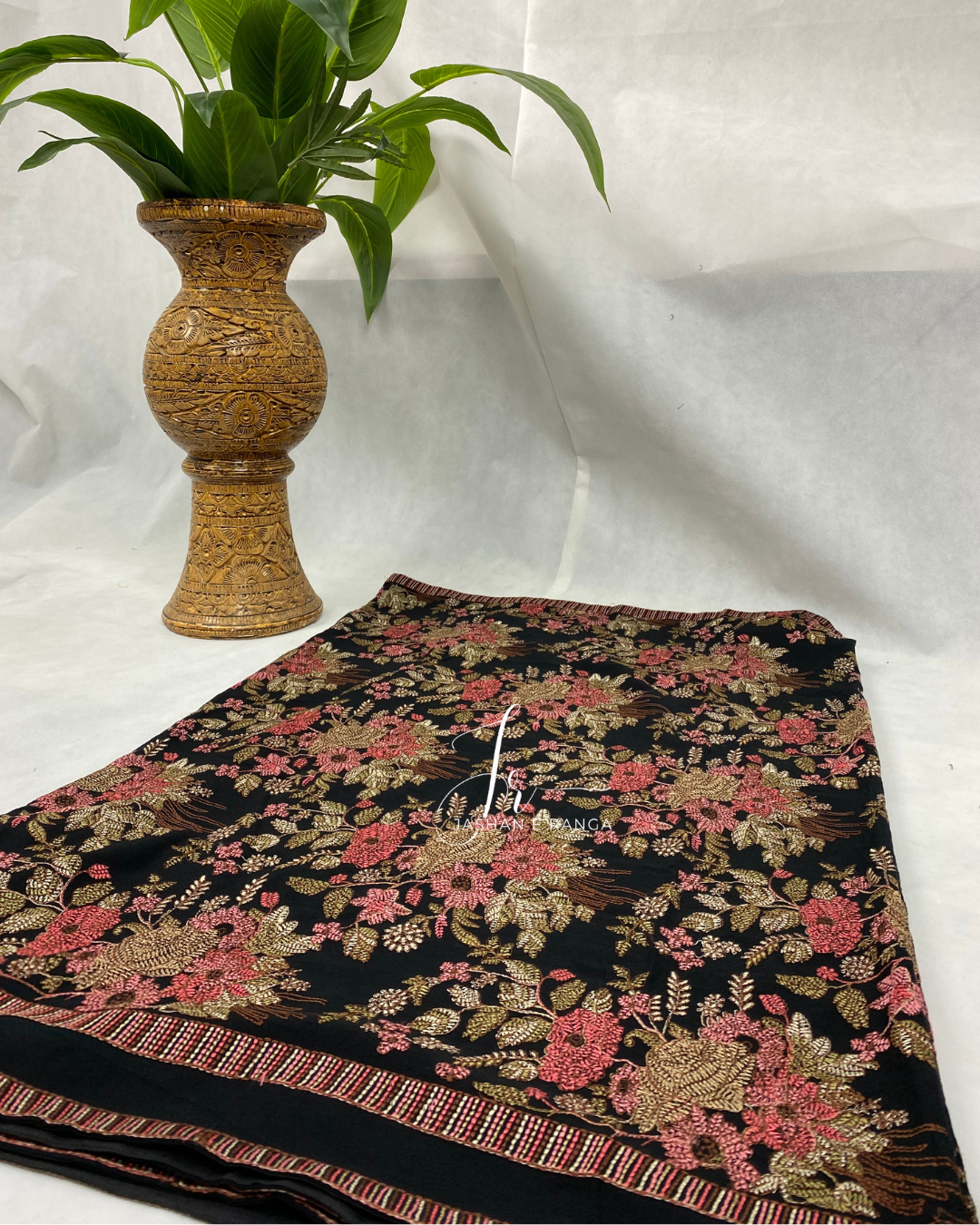 Full Embroidered Karandi Shawl Black