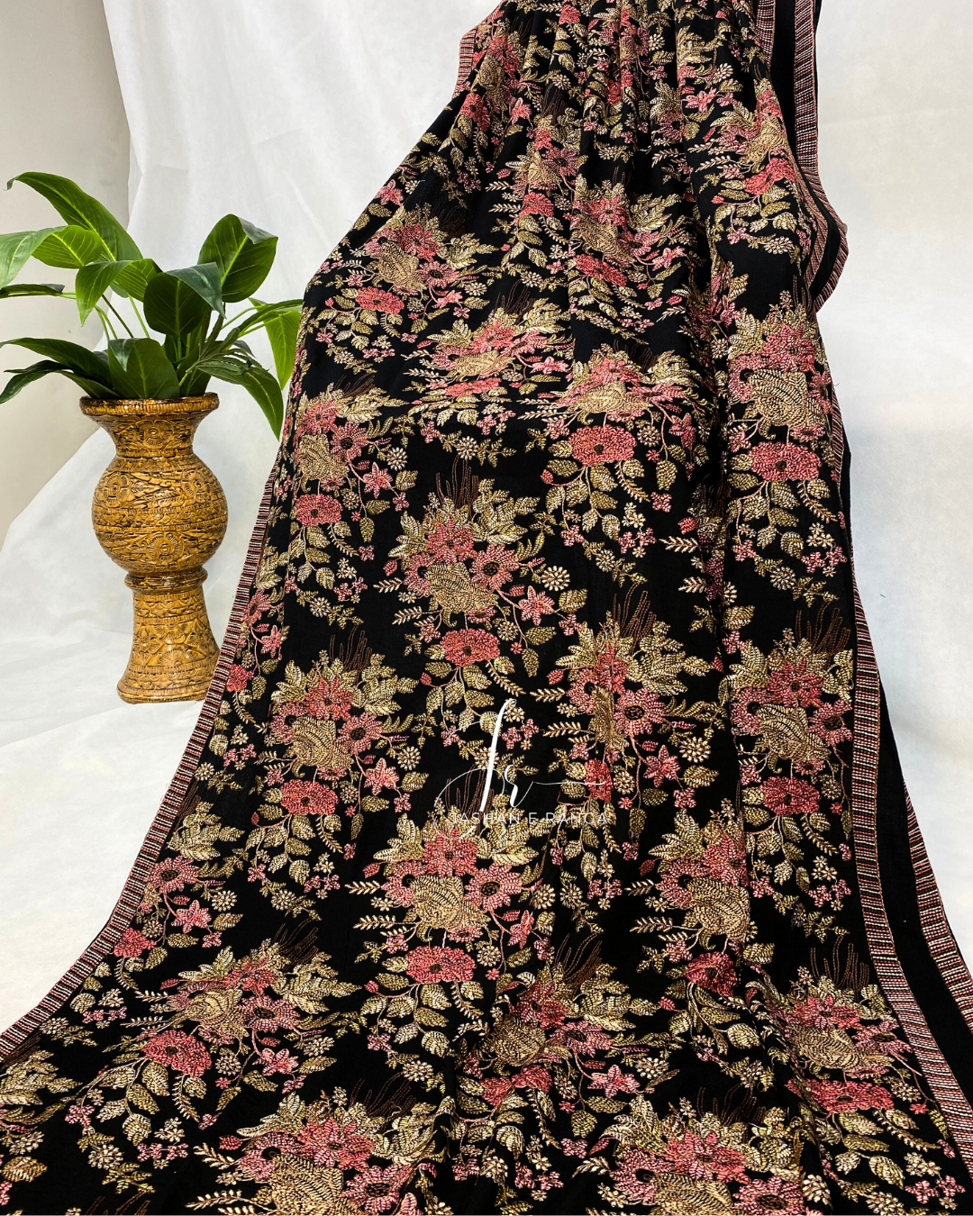 Full Embroidered Karandi Shawl Black