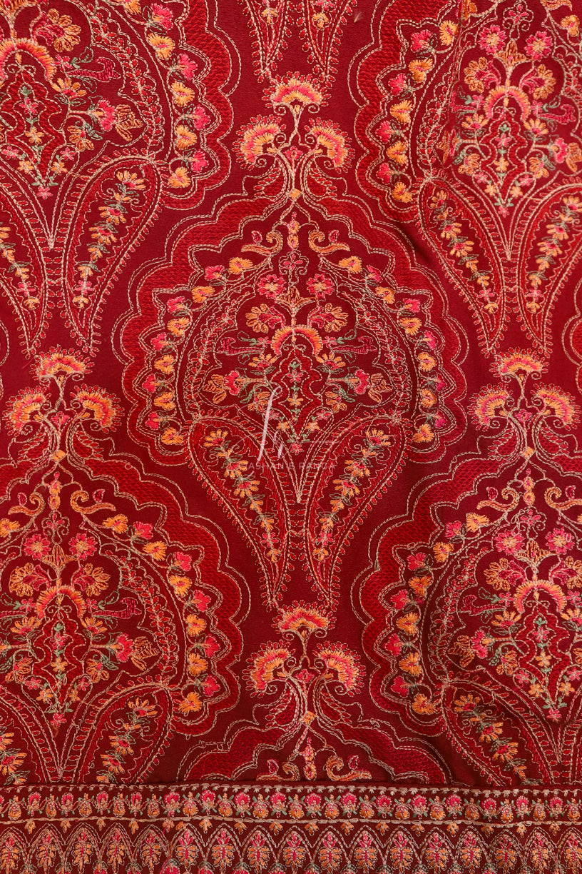 Maroon Full Embroidered Floral Karandi Shawl