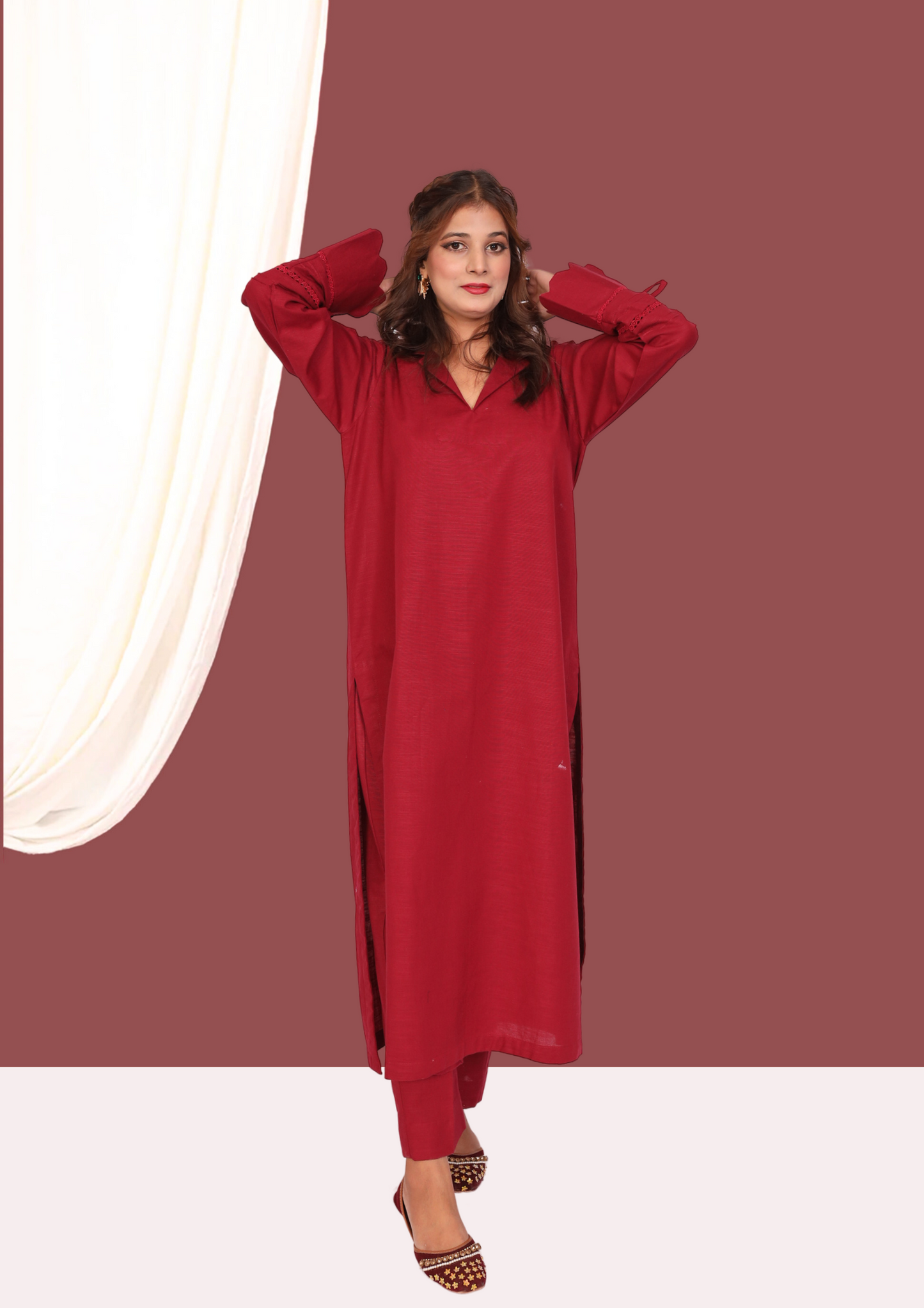 Maroon Khadar (2- Piece Ready to Wear)