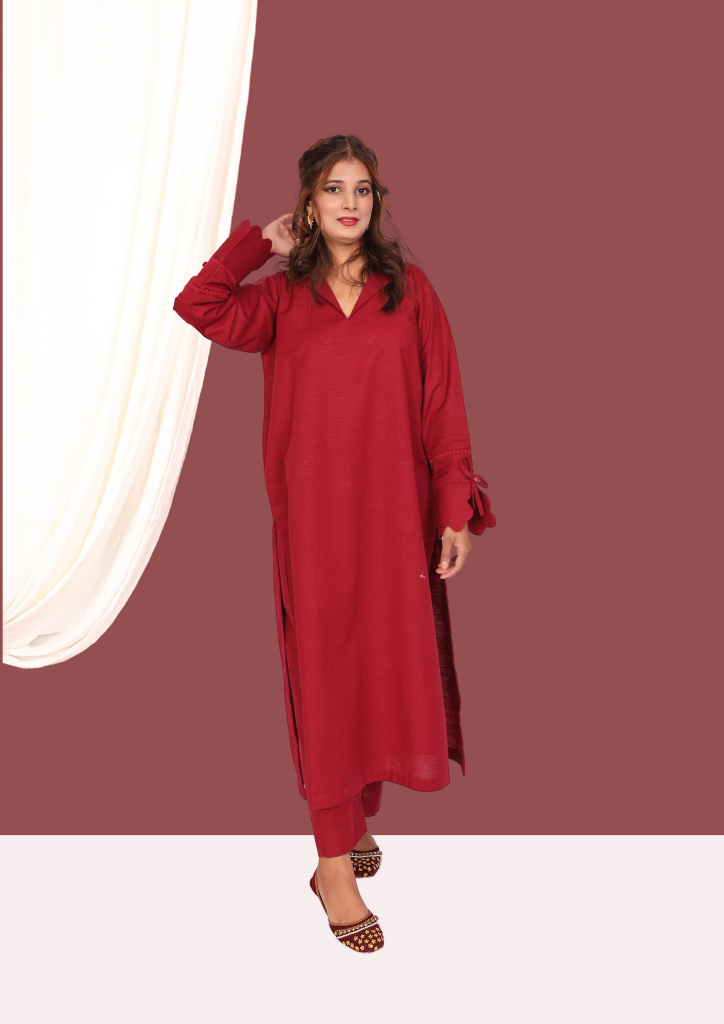 Maroon Khadar (2- Piece Ready to Wear)