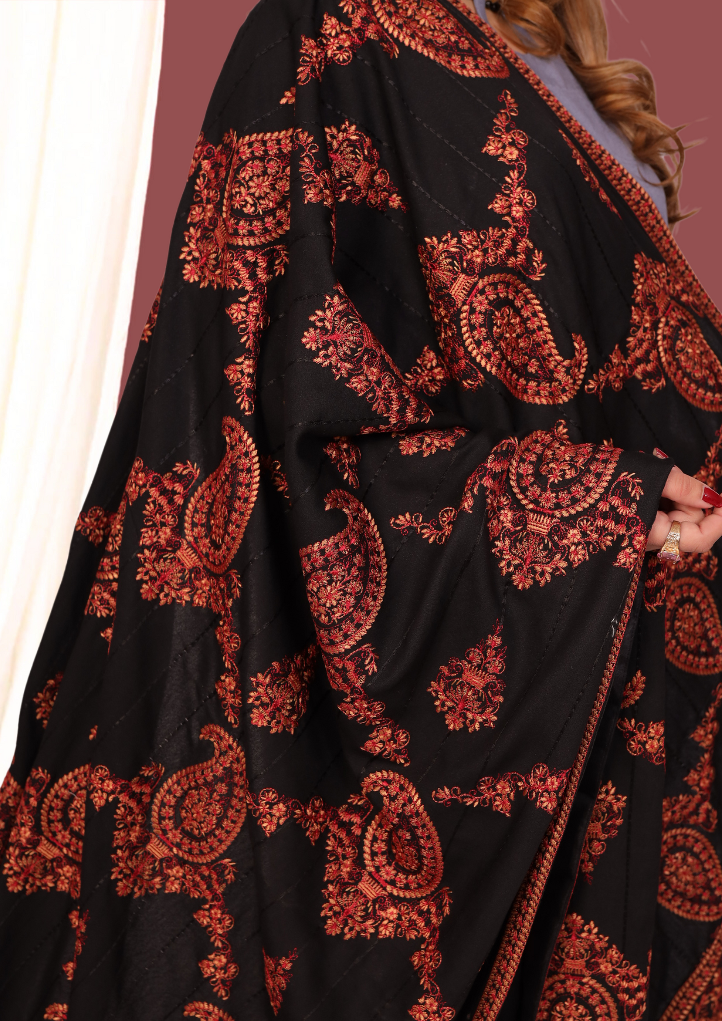 Black Full Embroidered Shawl New