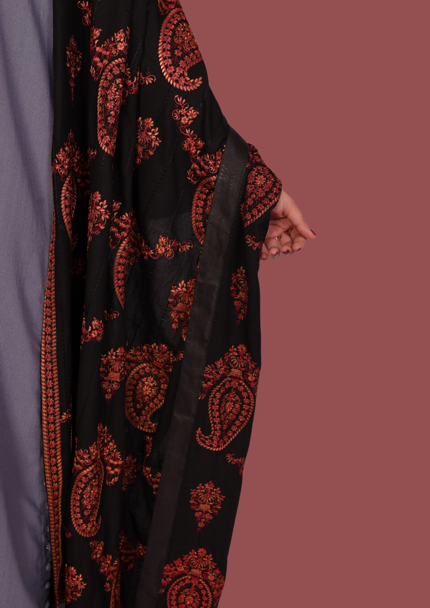Black Full Embroidered Shawl New
