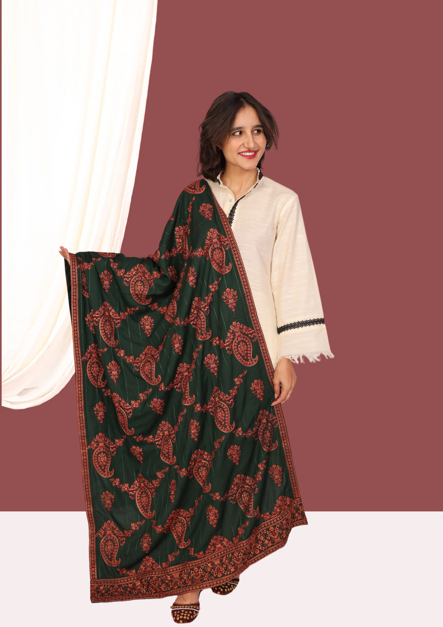 Green Full Embroidered Shawl New
