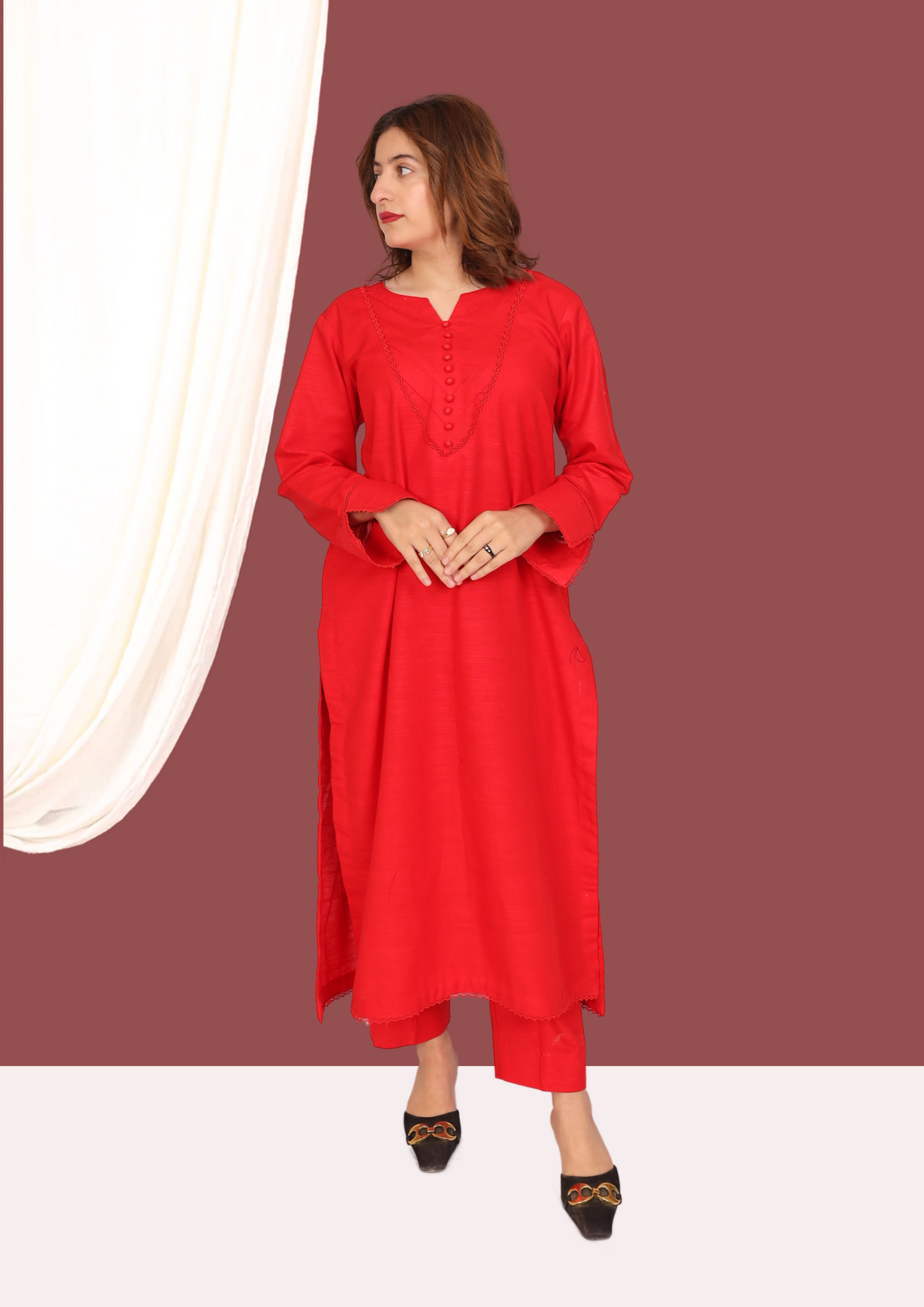 Red Khadar (2- Piece Ready to Wear)