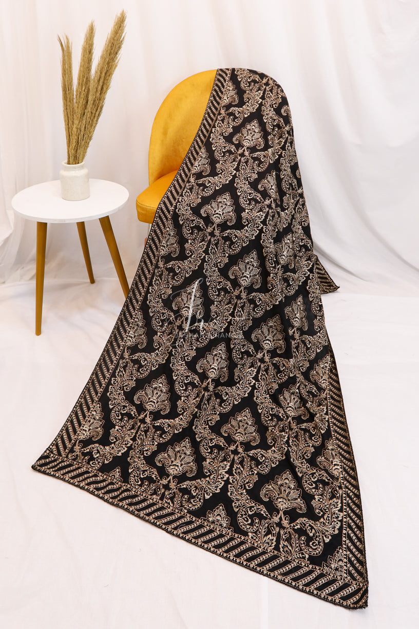 Black Full Embroidered Shawl
