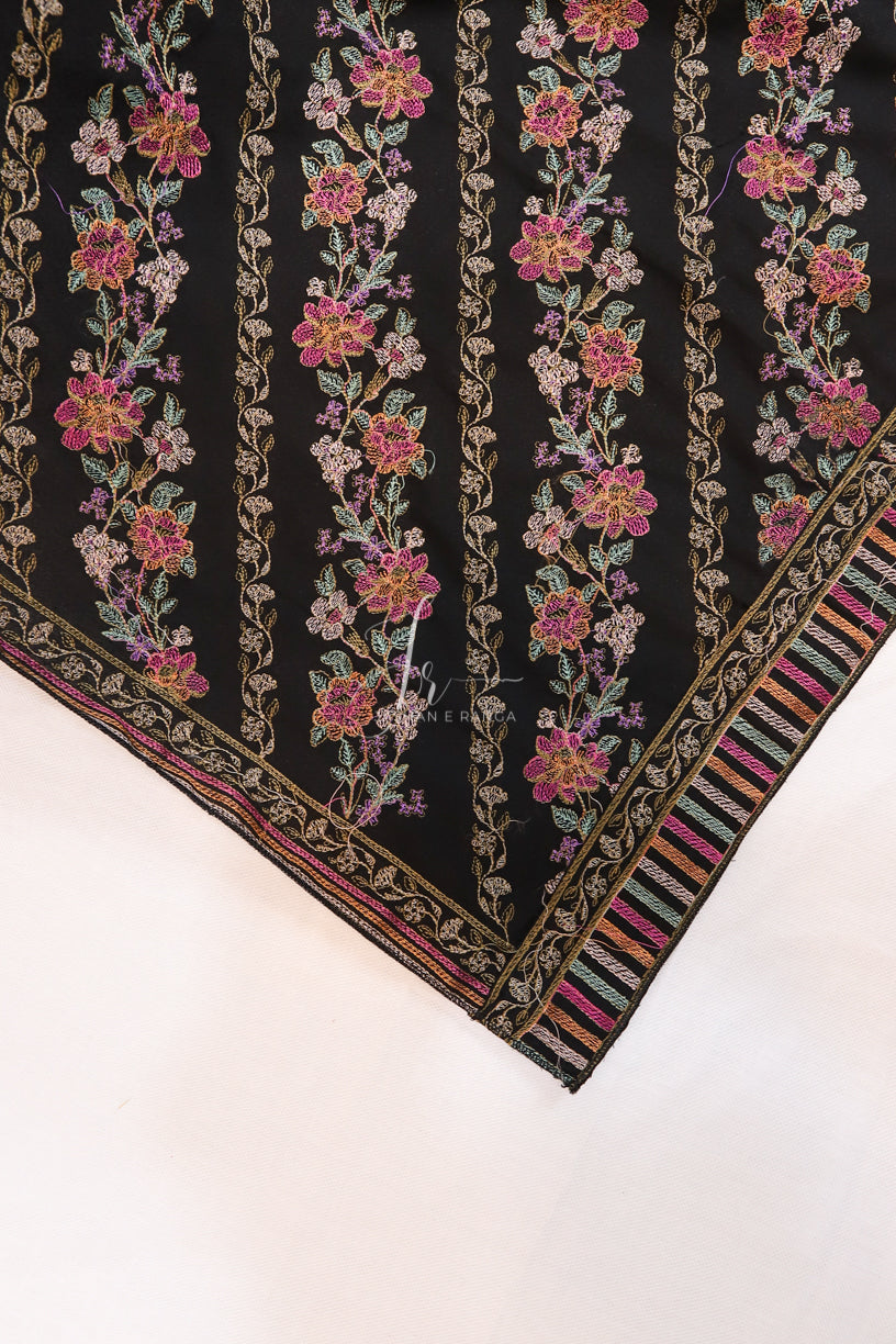 Floral Full Embroidered Karandi Shawl Black