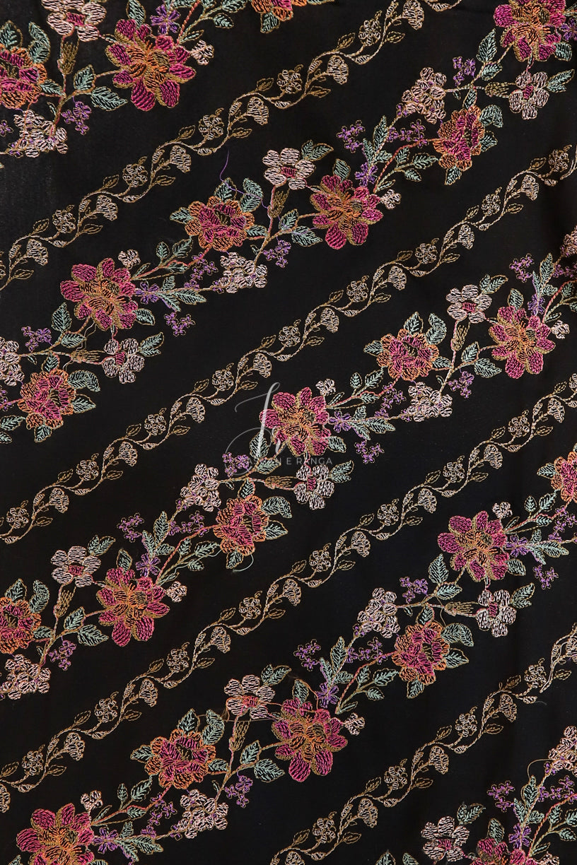 Floral Full Embroidered Karandi Shawl Black