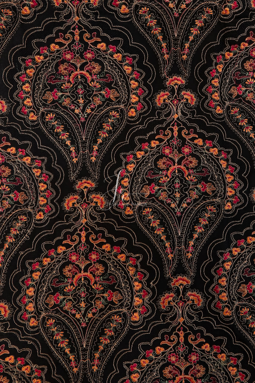 Floral Embroidered Black Karandi Shawl