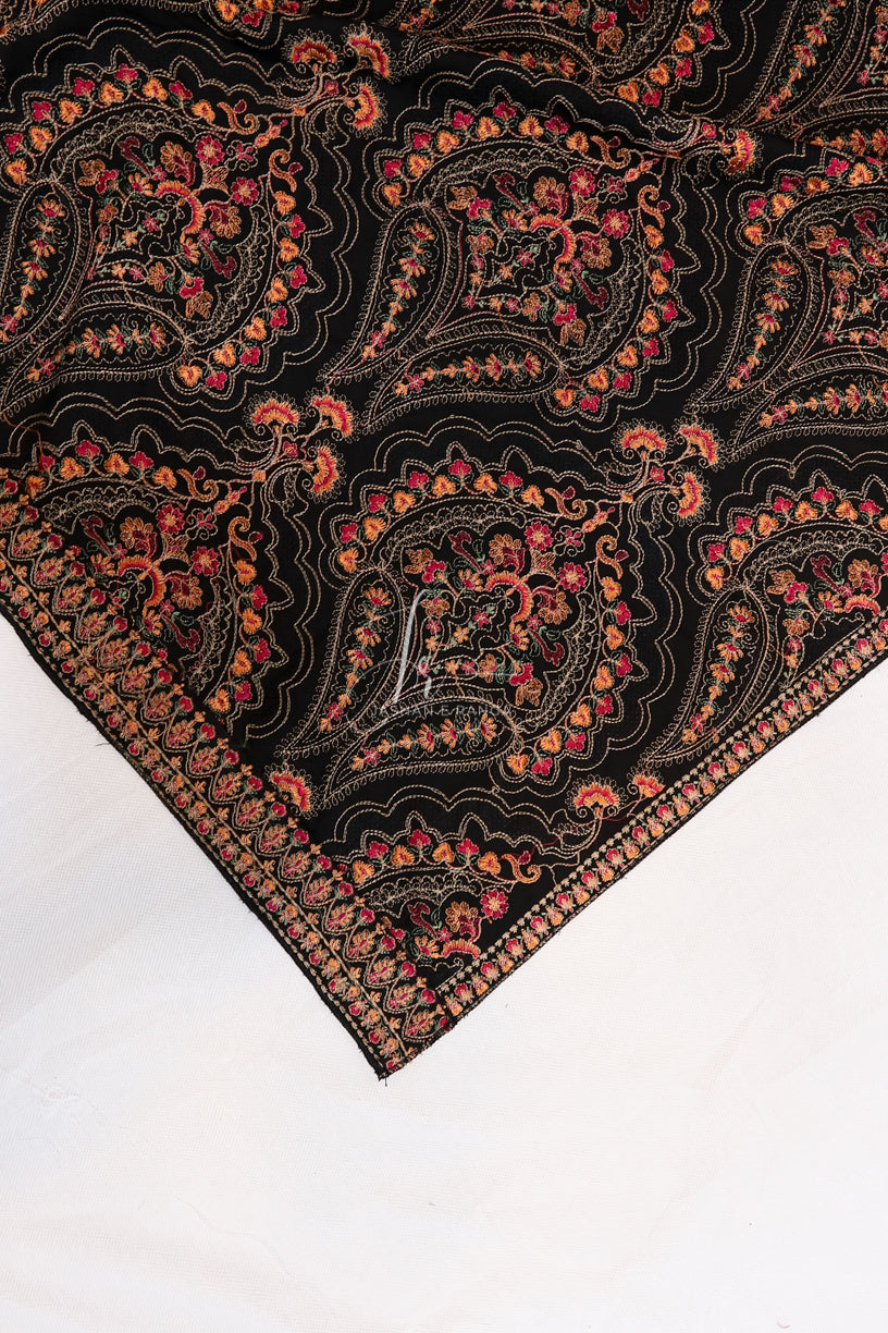 Floral Embroidered Black Karandi Shawl