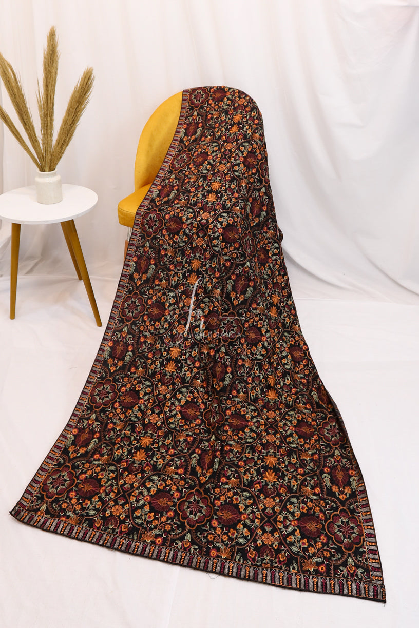 Full Embroidered Karandi Shawl Black
