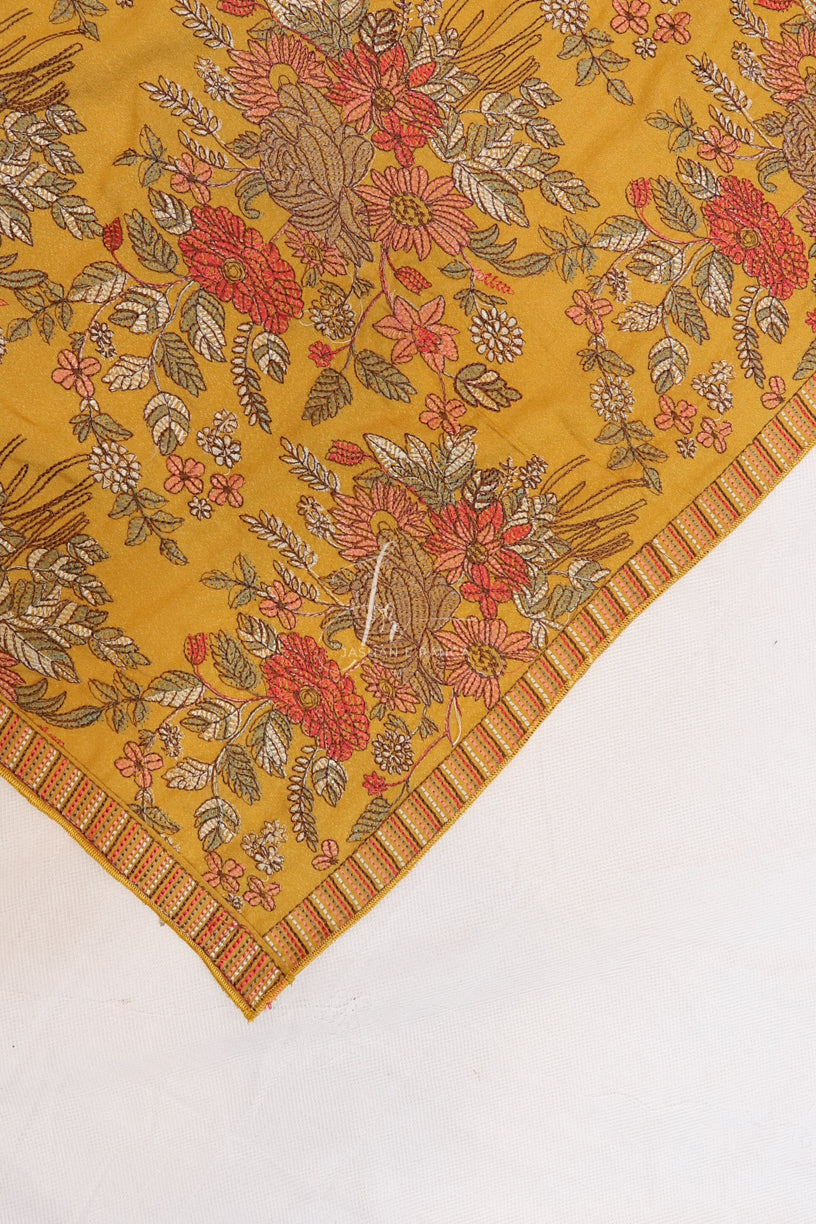 Mustard Full Floral Embroidered Karandi Shawl