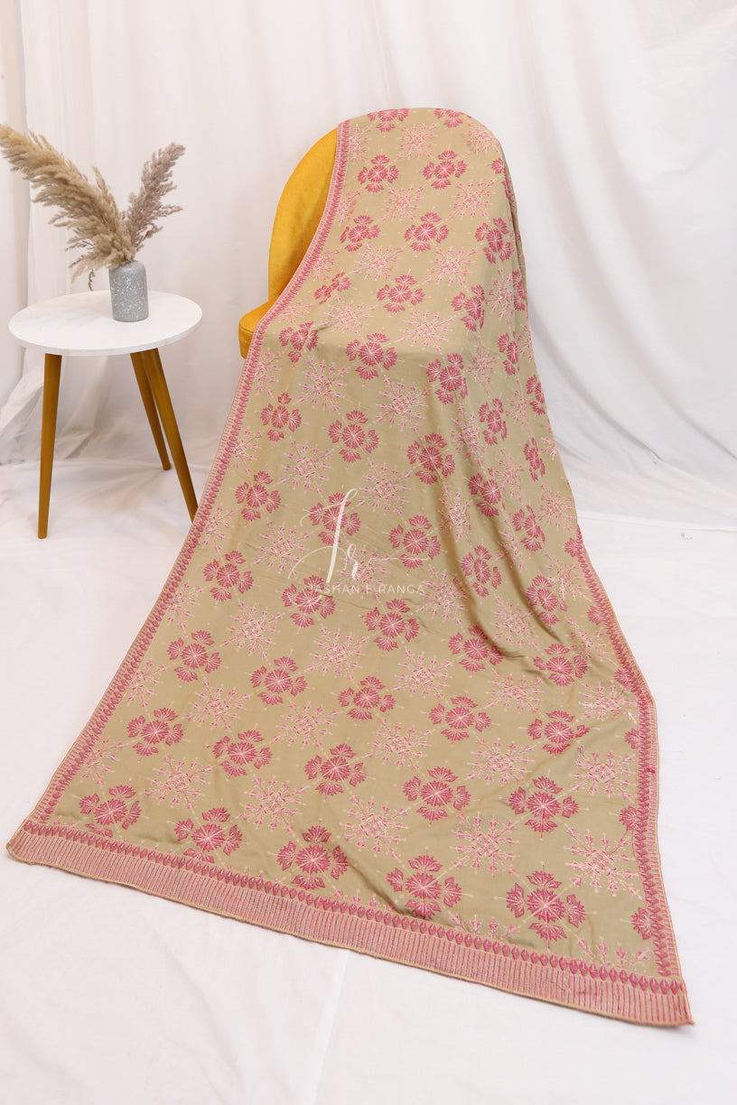 Full Embroidered Karandi Shawl Beige