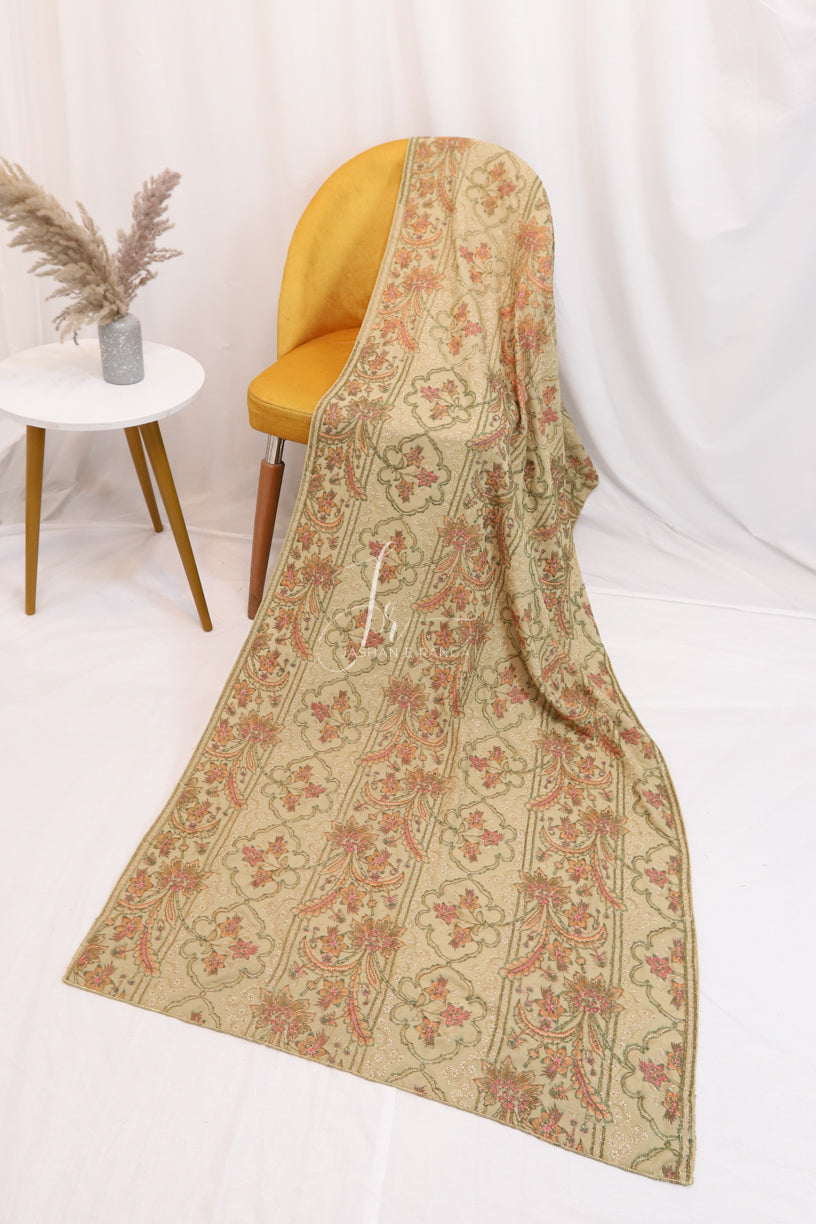 Full Border Embroidered Shawl Beige