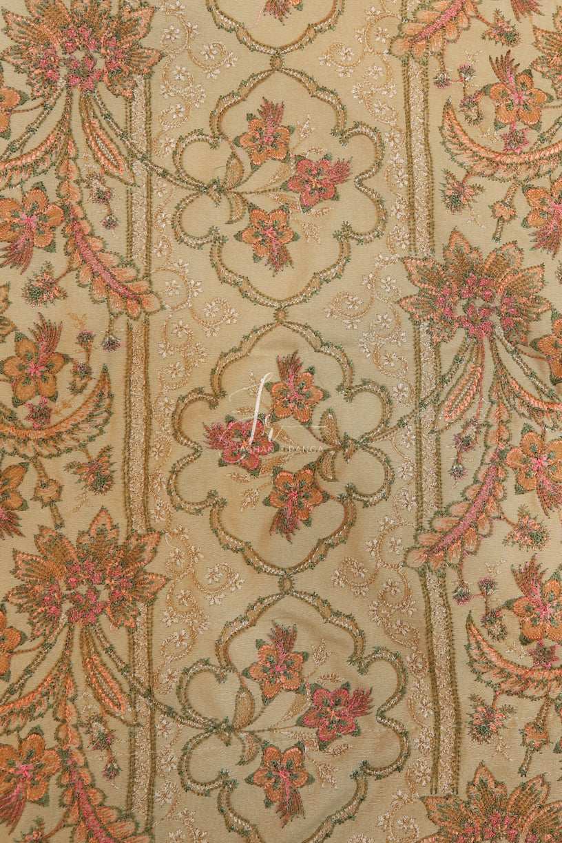 Full Border Embroidered Shawl Beige