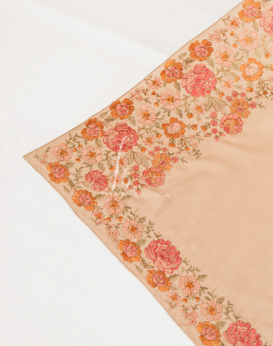 Floral Border Embroidered Shawl Beige