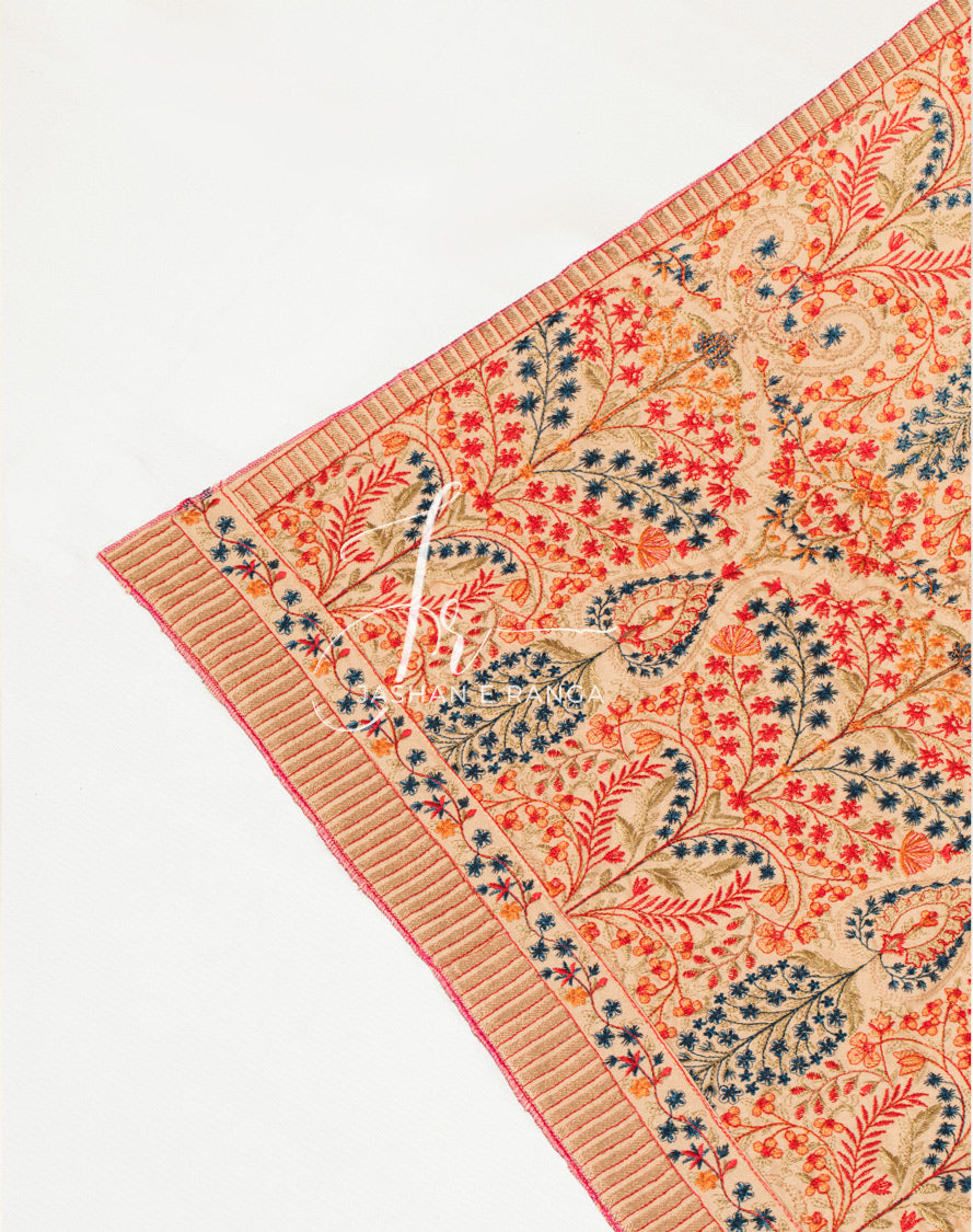 Full Embroidered Karandi Shawl Beige