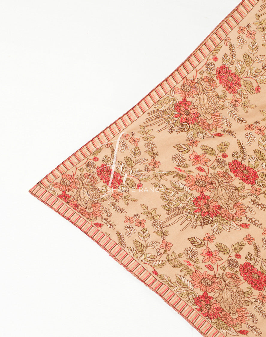 Full Floral Embroidered Shawl Beige