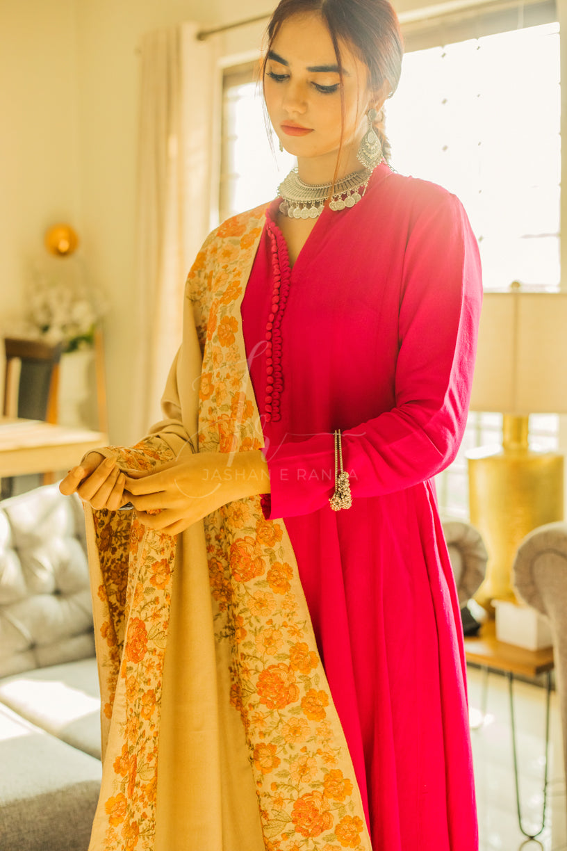 Floral Border Embroidered Shawl Beige