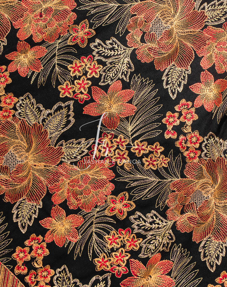 Floral Embroidered Black Shawl