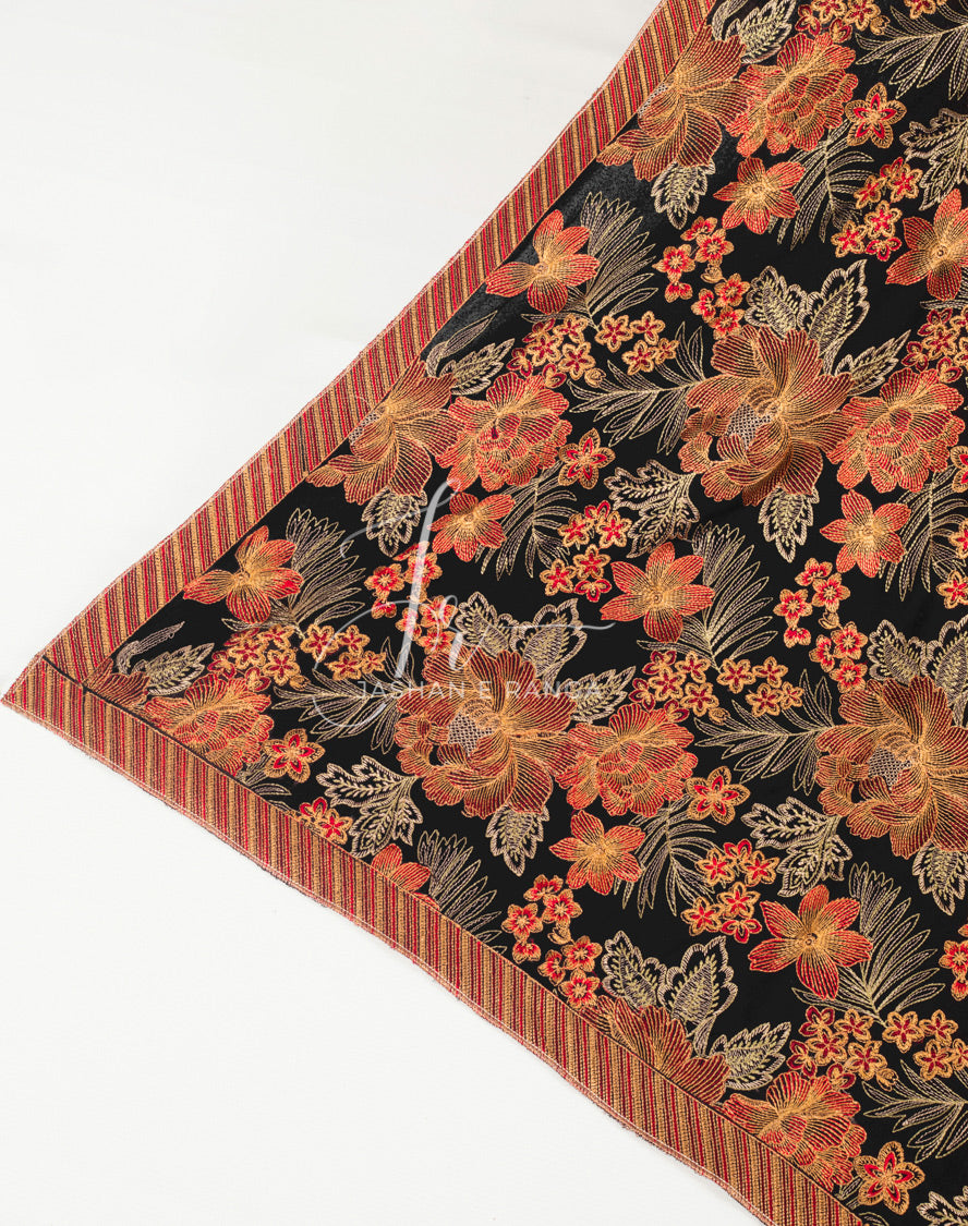 Floral Embroidered Black Shawl