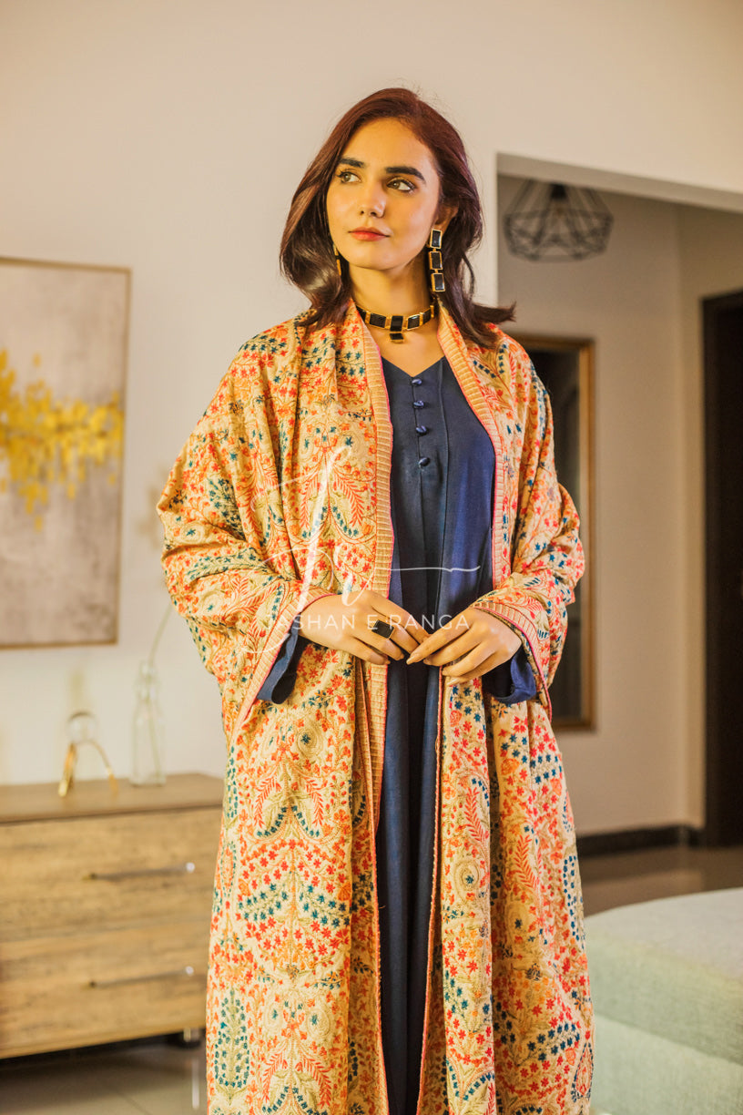 Full Embroidered Karandi Shawl Beige