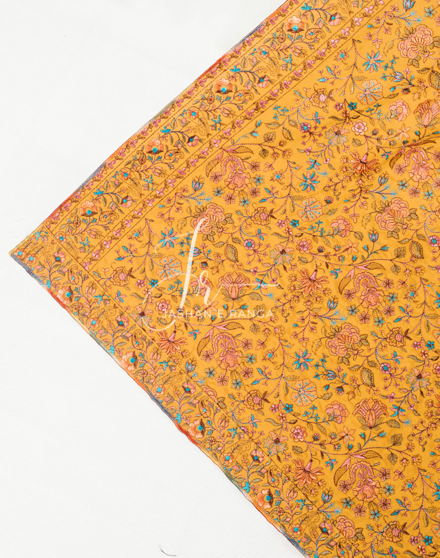 Full Embroidered Karandi Shawl Mustard