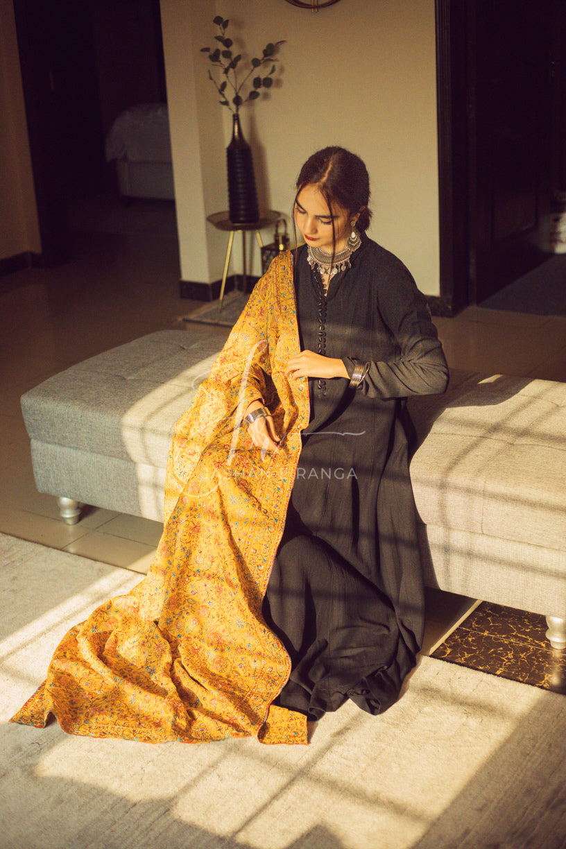 Full Embroidered Karandi Shawl Mustard