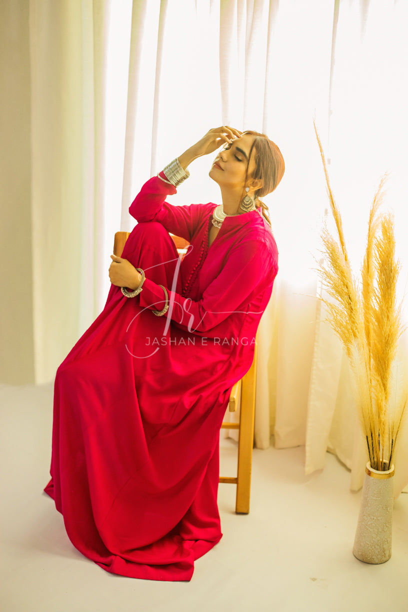 Exotic Pink Lawn Flared Frock
