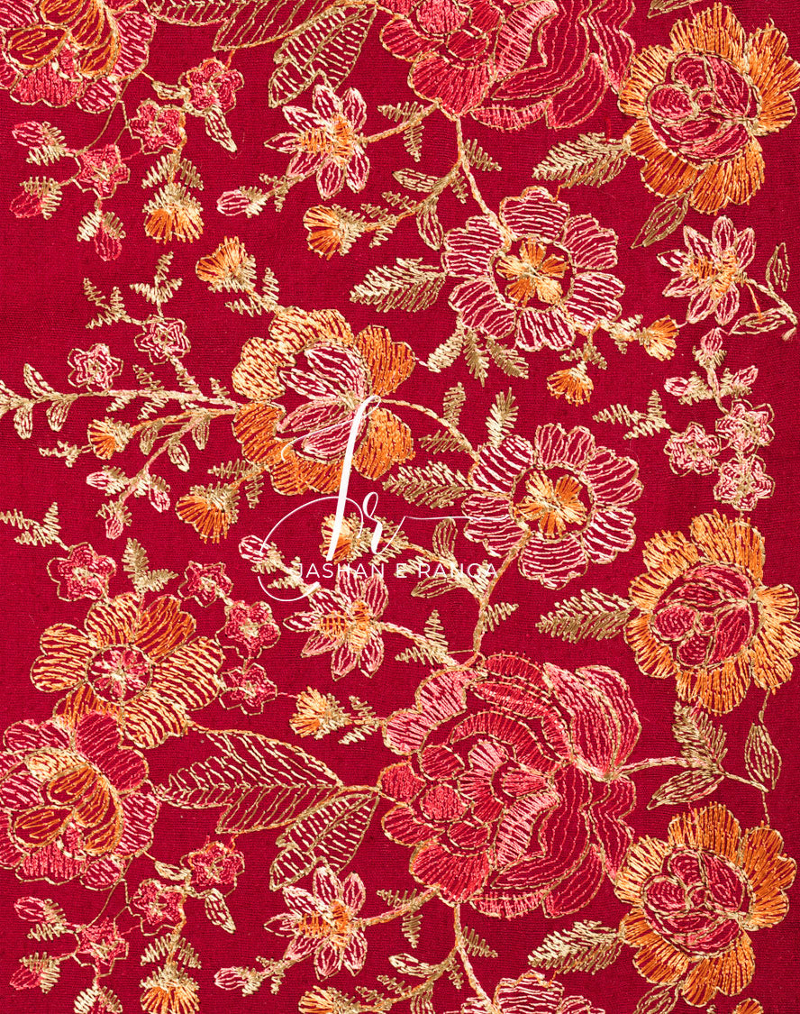 Maroon Floral Border Embroidered Karandi Shawl