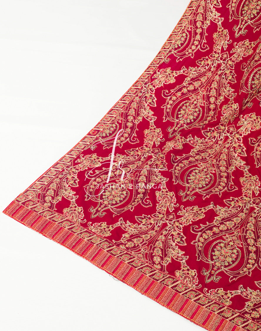 Full Embroidered Karandi Shawl Maroon