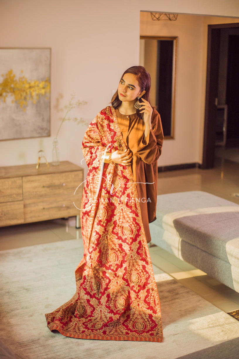 Full Embroidered Karandi Shawl Maroon