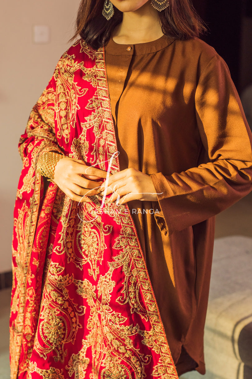 Full Embroidered Karandi Shawl Maroon