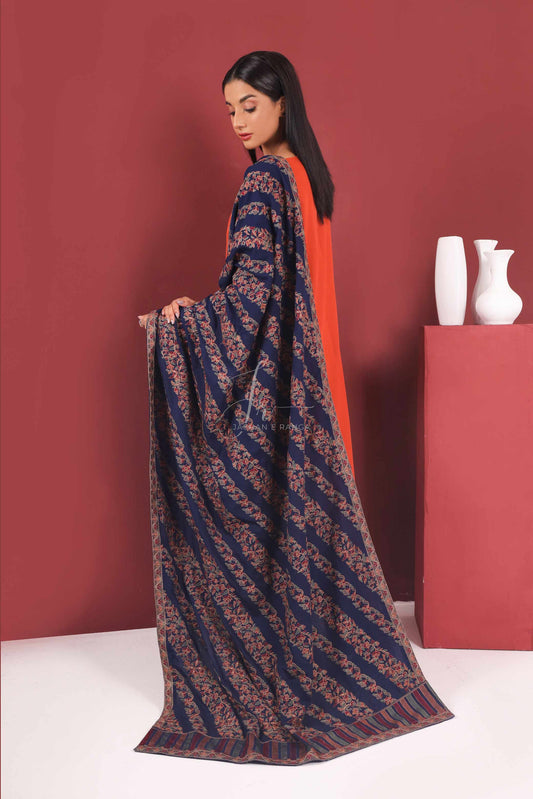 Full Embroidered Karandi Shawl Blue