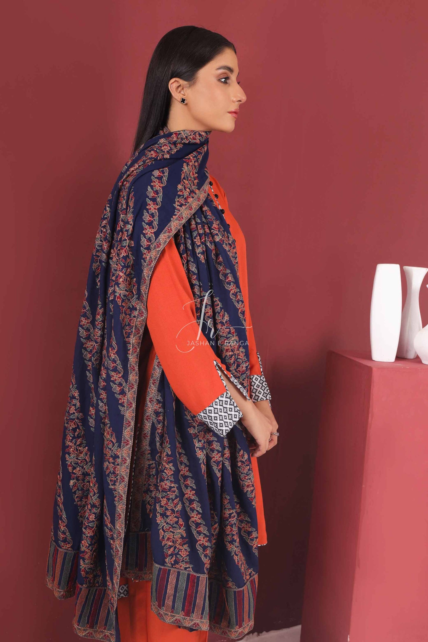 Full Embroidered Karandi Shawl Blue