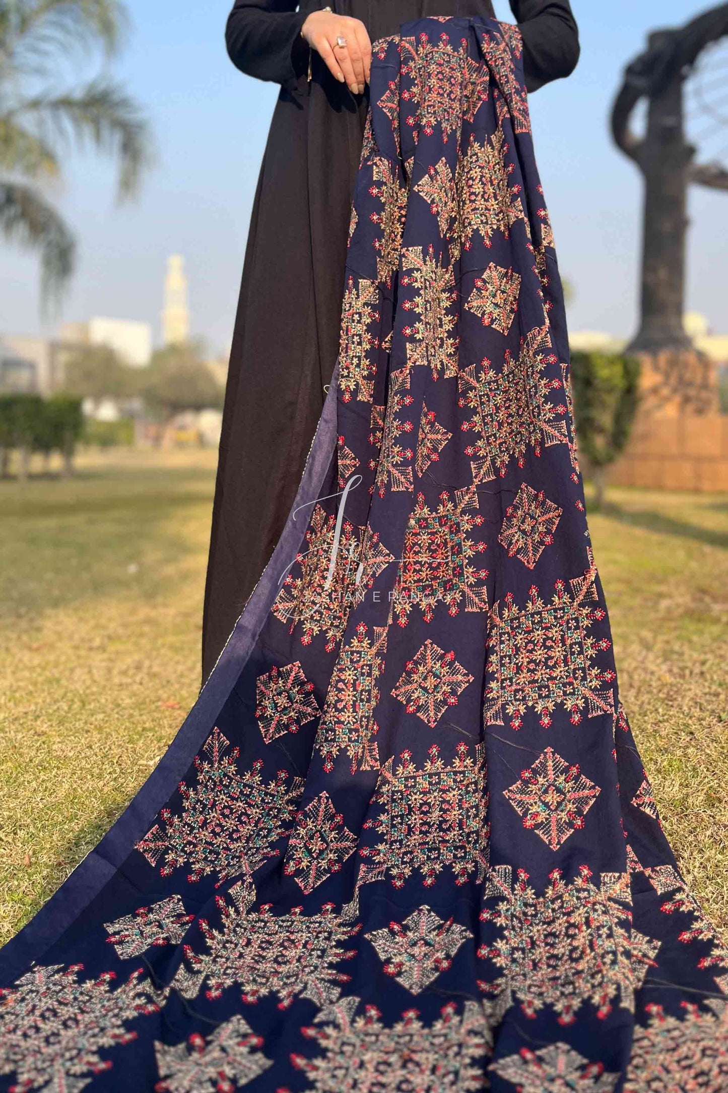 Full Black Karandi Embroidered Shawl