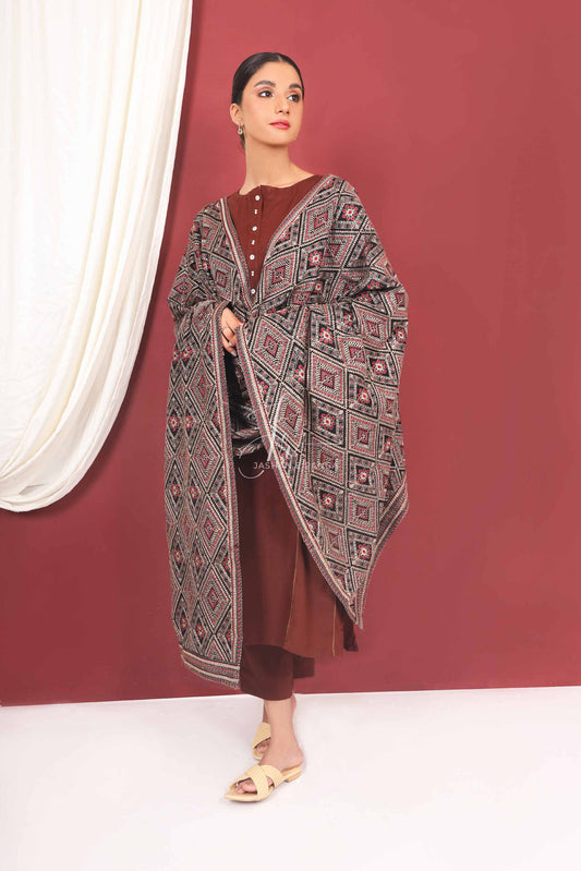 Black Full Border Embroidered Shawl
