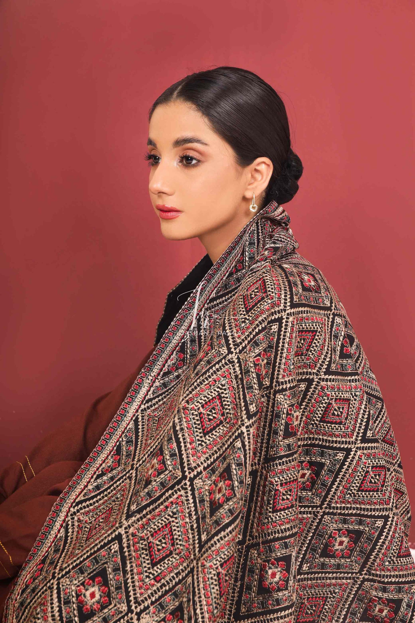 Black Full Border Embroidered Shawl