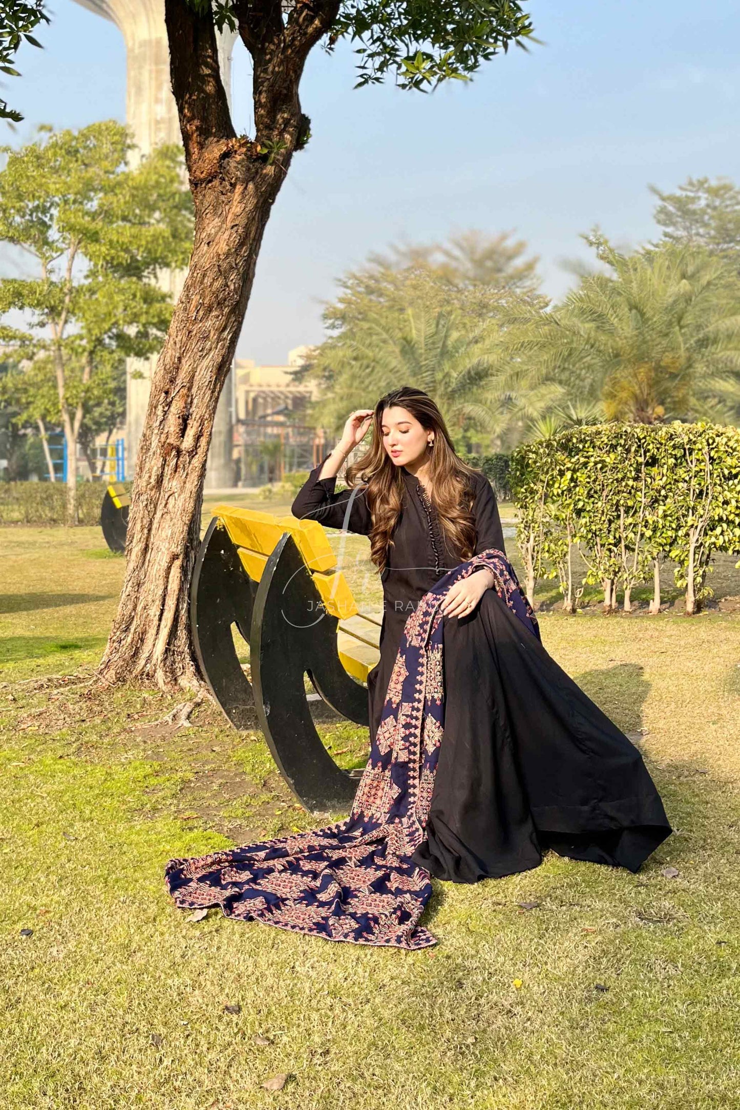Full Black Karandi Embroidered Shawl