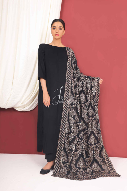Black Full Embroidered Shawl