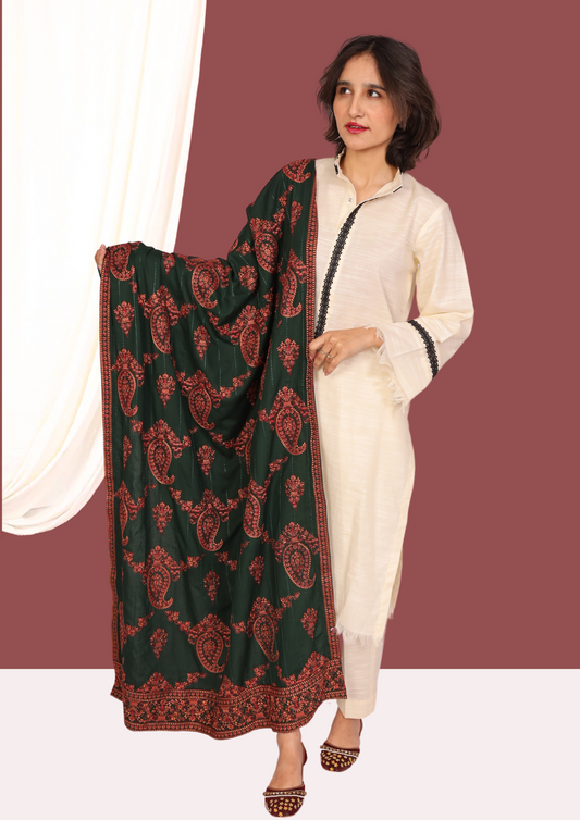 Green Full Embroidered Shawl New