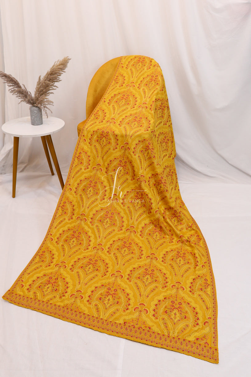 Karandi Full Embroidered Mustard shawl