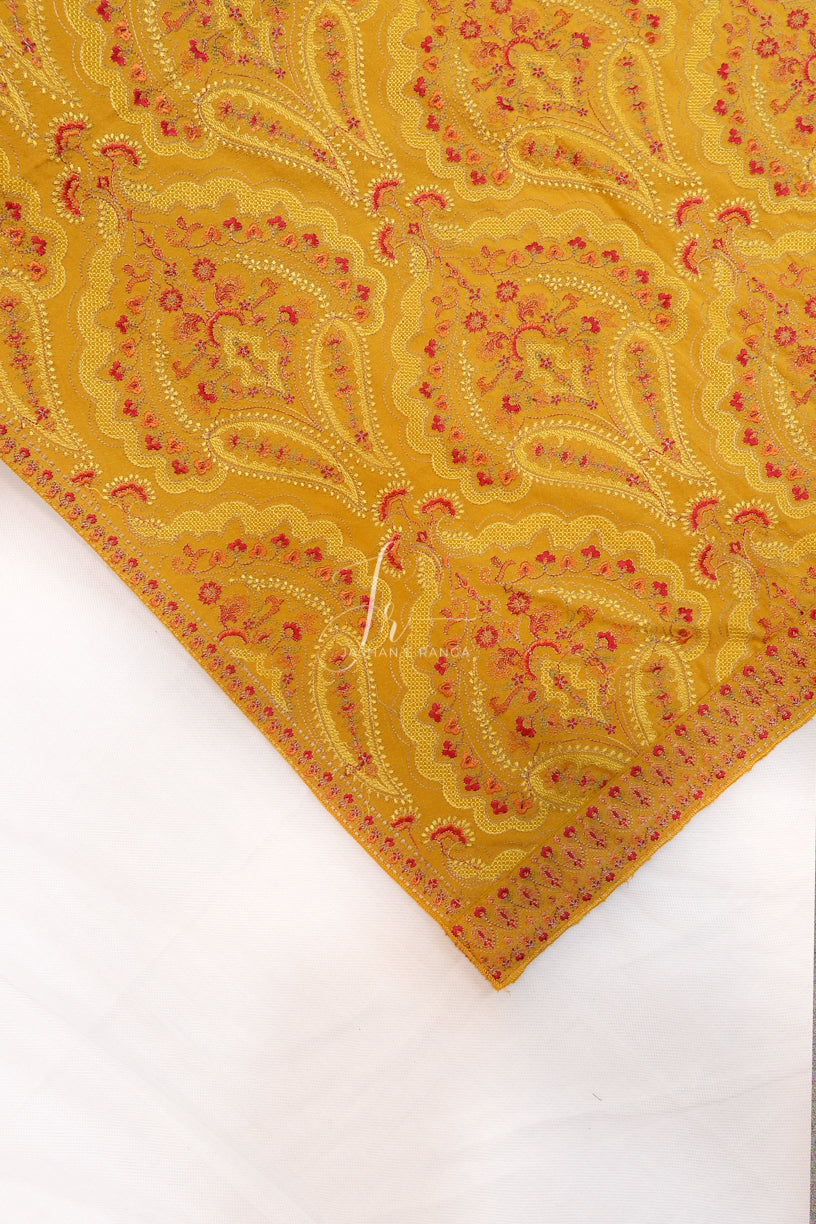Karandi Full Embroidered Mustard shawl